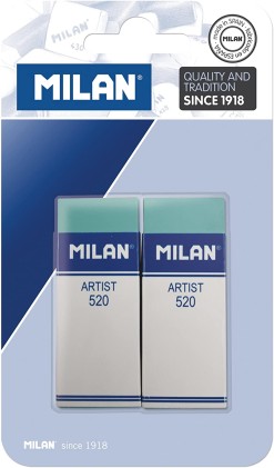 Milan Nata 520 Artist Confezione da 2 Gomme Rettangolari - Plastica - Striscia di Cartone Bianca - Non Danneggia la Carta - Colore Verde