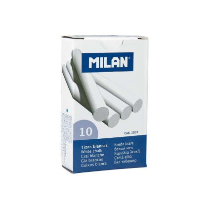 Confezione da 10 gessetti Milan - Rotondi - Senza caseina - Bianchi