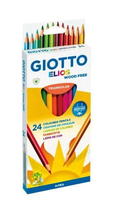 Giotto Elios Giant Wood Free Confezione da 24 Matite Colorate Triangolari - Senza Legno - Mina 5 mm - Colori Assortiti