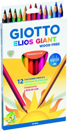 Giotto Elios Giant Wood Free Confezione da 12 Matite Colorate Triangolari - Senza Legno - Mina 5 mm - Colori Assortiti