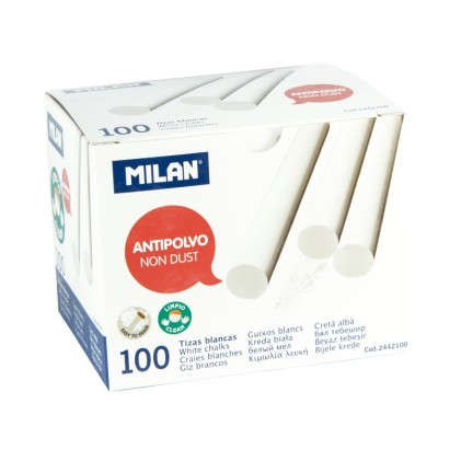 Confezione da 100 Gessetti Milano - Rotondi - Antipolvere - Non Contengono Caseina n&eacute; Gesso - Colore Bianco