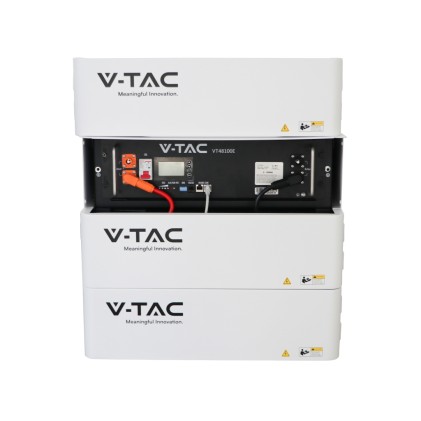 V-TAC Italia Kit Batteria di Accumulo 5.12kWh LiFePO4 BMS Integrato per Inverter Fotovoltaici CEI 0-21 51.2V 100Ah con Modulo Armadio Rack e Copertura
