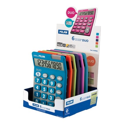 Milan Duo Display da 6 Calcolatrici da Tavolo - 10 Cifre - Tasti Grandi - Colori Assortiti