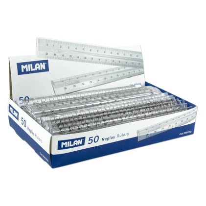 Espositore Milan di 50 Righelli - Lunghezza 15cm - Plastica - Colore Trasparente