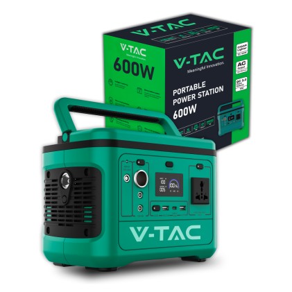 V-TAC Power Station Portatile con Batteria di Accumulo al Litio 568Wh AC:220V 600W (Max. 1000W) Ricaricabile con Alimentatore o Pannello Solare Fotovoltaico Portatile