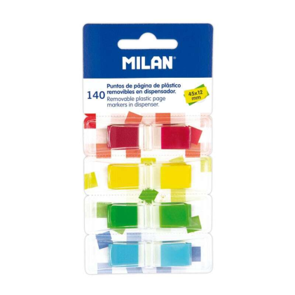 Blocco di 140 pois colorati trasparenti Milan - Plastica - Rimovibili - Dimensioni: 45 mm x 12 mm - Colori assortiti