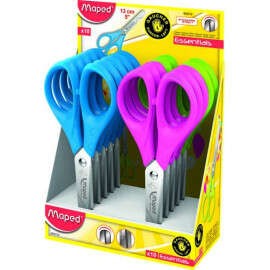 Forbici scolastiche Maped Essentials punta tonda 13 cm - Lame in acciaio inossidabile - Manico in plastica simmetrica - Colori assortiti