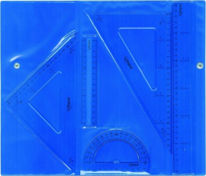 Maped Pack di Strumenti da Disegno - Righello da 30 cm, Righello da 15 cm, Squadra, Squadra e Goniometro - Custodia con Chiusura in Colori Assortiti - Trasparente