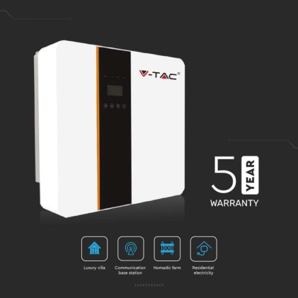 V-TAC Inverter Fotovoltaico Monofase Ibrido On-Grid/Off-Grid 6kW con Schermo LCD inclusi CT, WiFi e Cavo USB Garanzia 5 Anni IP65