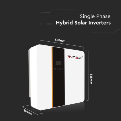 V-TAC Inverter Fotovoltaico Monofase Ibrido On-Grid/Off-Grid 6kW con Schermo LCD inclusi CT, WiFi e Cavo USB Garanzia 5 Anni IP65