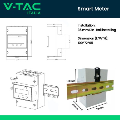 V-TAC Smart Meter DFUN Trifase Contatore Bidirezionale 3*230V/400V RS485 per Misurazione Precisa e Controllo Energetico Avanzato