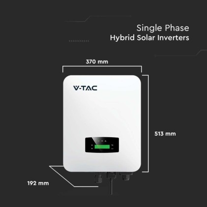 V-TAC Inverter Fotovoltaico Monofase Ibrido On-Grid/Off-Grid 6kW con Schermo LCD inclusi Smart Meter, CT, WiFi e Cavi Batteria Garanzia 5 Anni IP65