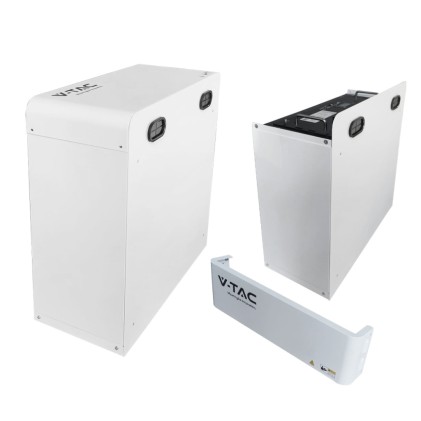 V-TAC Italia Kit Batteria di Accumulo 9.6kWh LiFePO4 BMS Integrato per Inverter Fotovoltaici CEI 0-21 48V 200Ah con Modulo Armadio Rack e Copertura