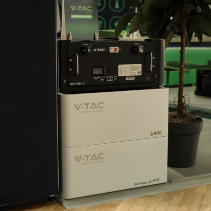 V-TAC Italia Kit Batteria di Accumulo 9.6kWh LiFePO4 BMS Integrato per Inverter Fotovoltaici CEI 0-21 48V 200Ah con Modulo Armadio Rack e Copertura