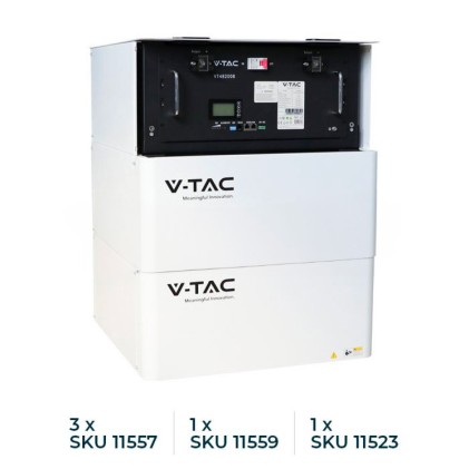 V-TAC Italia Kit Batteria di Accumulo 9.6kWh LiFePO4 BMS Integrato per Inverter Fotovoltaici CEI 0-21 48V 200Ah con Modulo Armadio Rack e Copertura