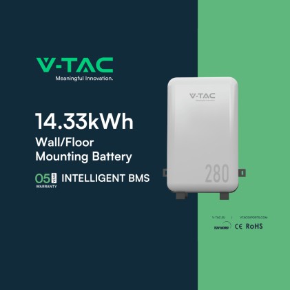 V-TAC Batteria di Accumulo 14.33kWh al Litio-Ferro-Fosfato (LiFePO4) da Muro BMS Integrato per Inverter Fotovoltaici (51.2V 280Ah) IP65