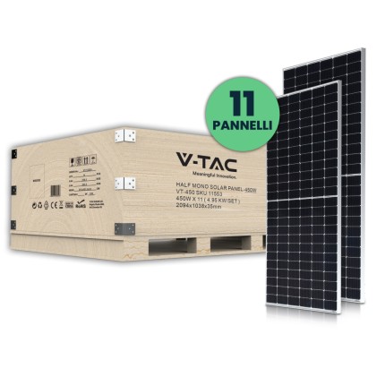 V-TAC Set 5kW (4.95 kW) con 11 Pannelli Solari Fotovoltaici Monocristallini 450W 2094*1038*35mm (SKU 11353)