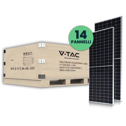 V-TAC Set 6kW (6.3 kW) con 14 Pannelli Solari Fotovoltaici Monocristallini 450W 2094*1038*35mm (SKU 11353)