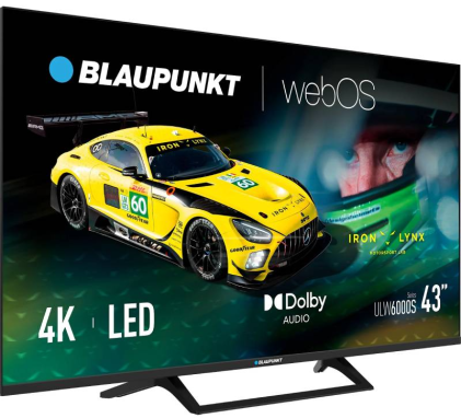 Smart TV 43" Ultra HD 4K Blaupunkt Led webOS Dvb-T2/S2 Wi-Fi e Bluetooth con piede centrale