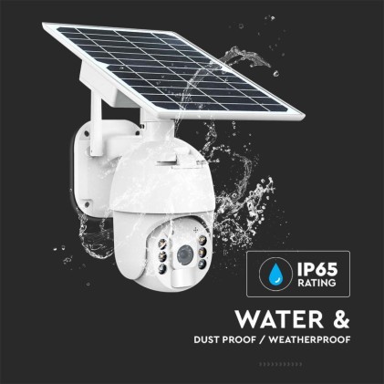 V-TAC Camera di Videosorveglianza con Pannello Solare HD Orientabile PTZ WiFi Visione Notturna e Sensore di Movimento con Microfono e Altoparlante Integrati Colore Bianco