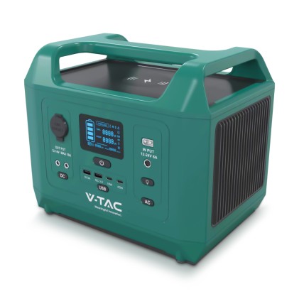 V-TAC Power Station Portatile con Batteria di Accumulo LiFePO4 576Wh AC:220V 600W (Max. 1000W) con 2 Prese Schuko Ricaricabile con Cavo di Alimentazione o Pannello Solare Fotovoltaico Portatile