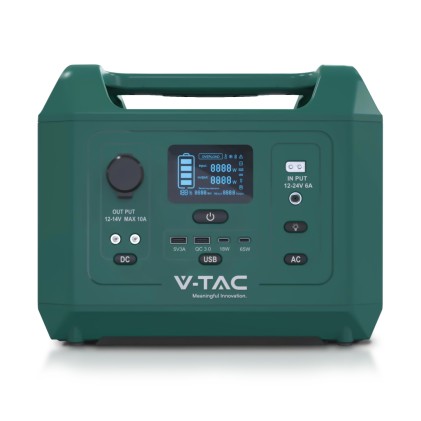 V-TAC Power Station Portatile con Batteria di Accumulo LiFePO4 576Wh AC:220V 600W (Max. 1000W) con 2 Prese Schuko Ricaricabile con Cavo di Alimentazione o Pannello Solare Fotovoltaico Portatile