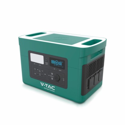 V-TAC Power Station Portatile con Batteria di Accumulo LiFePO4 1024Wh AC:220V 1000W (Max. 1800W) con 3 Prese Schuko Ricaricabile con Alimentatore o Pannello Solare Fotovoltaico Portatile