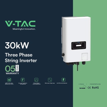 V-TAC Inverter Fotovoltaico Deye Trifase di Rete On-Grid 30kW con Schermo LCD e Smart Meter Integrato inclusi TA e WiFi Garanzia 5 Anni IP65