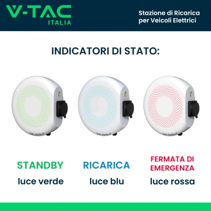 V-TAC Stazione di Ricarica 7.4kw Monofase 230V 32A per Veicoli Elettrici con Cavo 5m e 2 Card d attivazione IP65 IK10