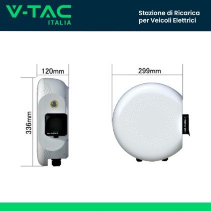 V-TAC Stazione di Ricarica 7.4kw Monofase 230V 32A per Veicoli Elettrici con Cavo 5m e 2 Card d attivazione IP65 IK10