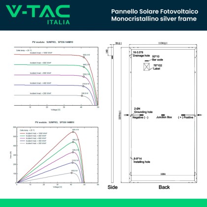 V-TAC Pannello Fotovoltaico Modulo 550W TIER 1 Classe 1 Monocristallino 2279*1134*35mm Silver Frame