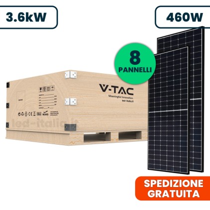 V-TAC Set 3.6kW con 8 Pannelli Fotovoltaici 460W TIER 1 Classe 1 Black Frame 2094*1038*35mm (SKU 11896)