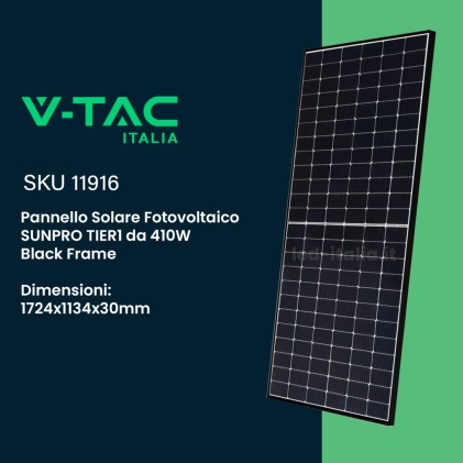 V-TAC Bancale 15kW (14.76kW) con 36 Pannelli Fotovoltaici 410W TIER 1 Classe 1 Black Frame 1724*1134*30mm (SKU 11916)