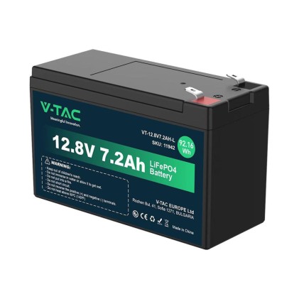 V-TAC Batteria al Litio 12.8V 7.2Ah per Allarmi, Videosorveglianza, UPS Terminali T1 150*63*93mm IP55