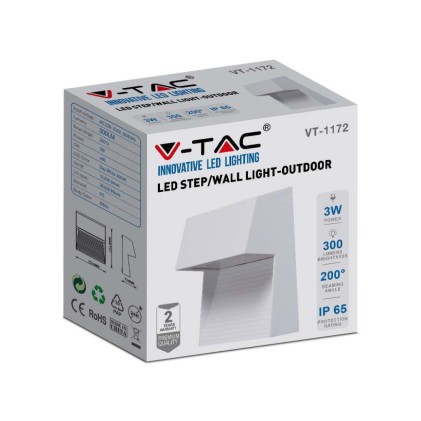 V-TAC Faretto LED Segnapasso Quadrato Montaggio a Plafone 3W Colore Bianco 4000K IP65