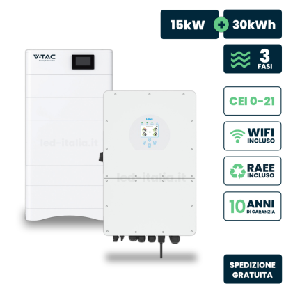 Kit Fotovoltaico Alta Tensione Con Inverter Ibrido Trifase Deye 15Kw E Accumulo Lifepo4 30.72Kwh, Bms Ta Wifi Inclusi, Cei-021 Garanzia 10 Anni Ip65