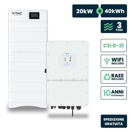 Kit Fotovoltaico Alta Tensione Con Inverter Ibrido Trifase Deye 20Kw E Accumulo Lifepo4 40.96Kwh, Bms Ta Wifi Inclusi, Cei-021 Garanzia 10 Anni Ip65