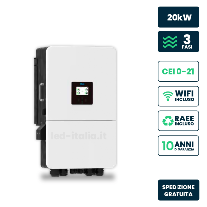 V-TAC Inverter Fotovoltaico Deye Trifase Ibrido On-Grid/Off-Grid 20kW, Doppio MPPT, CEI 0-21, Schermo LCD Touch, WiFi e TA Inclusi, Garanzia 10 Anni IP65