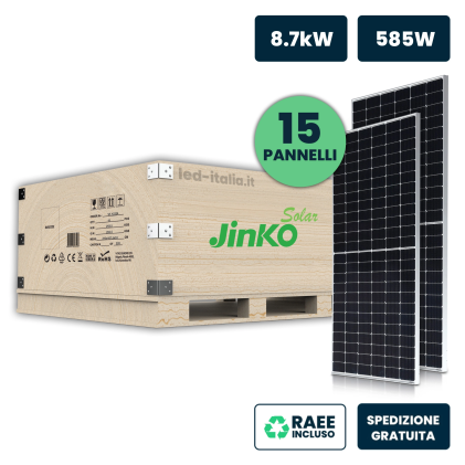 Set 8.7Kw Con 15 Pannelli Solari Fotovoltaici Moduli 585W Jinko Solar Tier-1 Tiger Neo, Monocristallini N-Type Topcon, Silver Frame Ip67/Ip68 2278X1134X35Mm