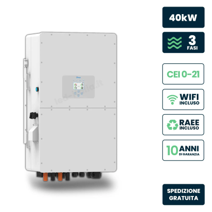 Inverter Fotovoltaico Alta Tensione Deye Trifase Ibrido On-Grid/Off-Grid 40Kw, Quadruplo Mppt, Cei 0-21, Schermo Lcd Touch, Wifi E Ta Inclusi, Garanzia 10 Anni Ip65