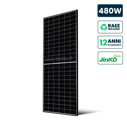 Pannello Solare Fotovoltaico Modulo 480W Jinko Solar Tier-1 Tiger Neo, Monocristallino N-Type Topcon, Black Frame Ip67/Ip68 1903X1134X30Mm