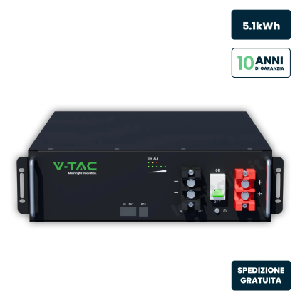 Batteria Di Accumulo 5.12Kwh 51.2V 100Ah Lifepo4 Con Bms Modulo Rack Fotovoltaico Nero Garanzia 10 Anni
