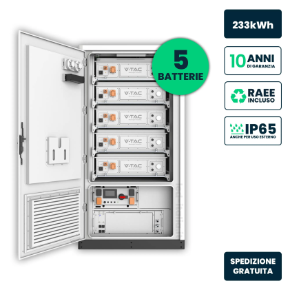 V-TAC Kit Armadio Rack di Accumulo Alta Tensione 233kWh LiFePO4 280Ah Raffreddamento a Liquido Garanzia 10 Anni IP65