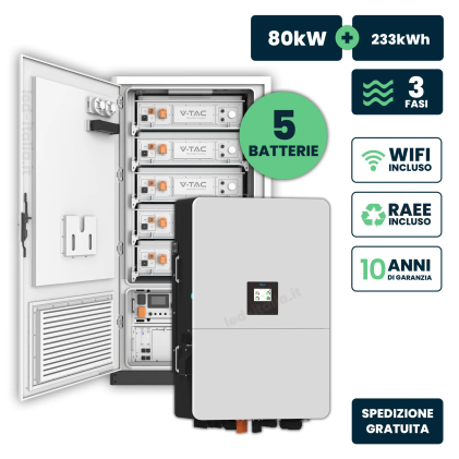 Kit Fotovoltaico Alta Tensione Trifase 80Kw + 233Kwh Raffreddamento A Liquido Garanzia 10 Anni Ip65