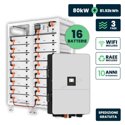 Kit Fotovoltaico Alta Tensione Trifase 80Kw + 82Kwh Inverter Ibrido Deye E Armadio Di Accumulo Lfp Wifi Ta Garanzia 10 Anni