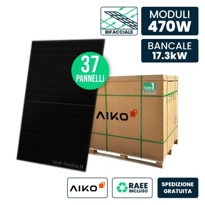 AIKO Bancale 17kW con 37 Pannelli Solari N-Type ABC Bifacciali Black Frame 1757x1134x30mm