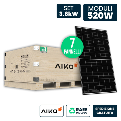 AIKO Set 3.6kW con 7 Pannelli Solari 520W TIER-1 N-Type ABC Black Frame 1954x1134x30mm