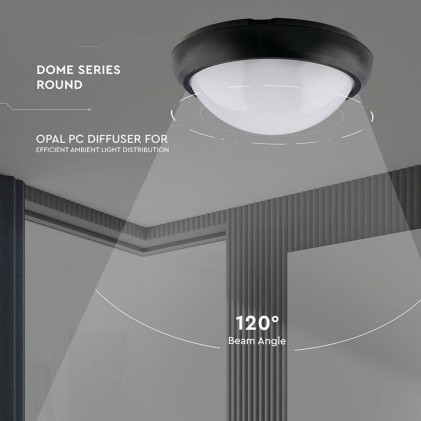 V-TAC Plafoniera LED Rotonda 8W Colore Nero 3000K IP54