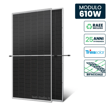 Pannello Solare Fotovoltaico Modulo 610W Bifacciale Trina Solar Vertex N Monocristallino N-Type I-Topcon Silver Frame Ip67/Ip68 2382X1134X30Mm