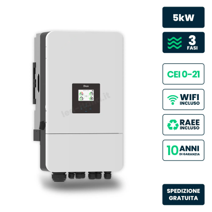 V-TAC Inverter Ibrido Trifase LV Deye 5kW WiFi CEI 0-21 Bianco IP65